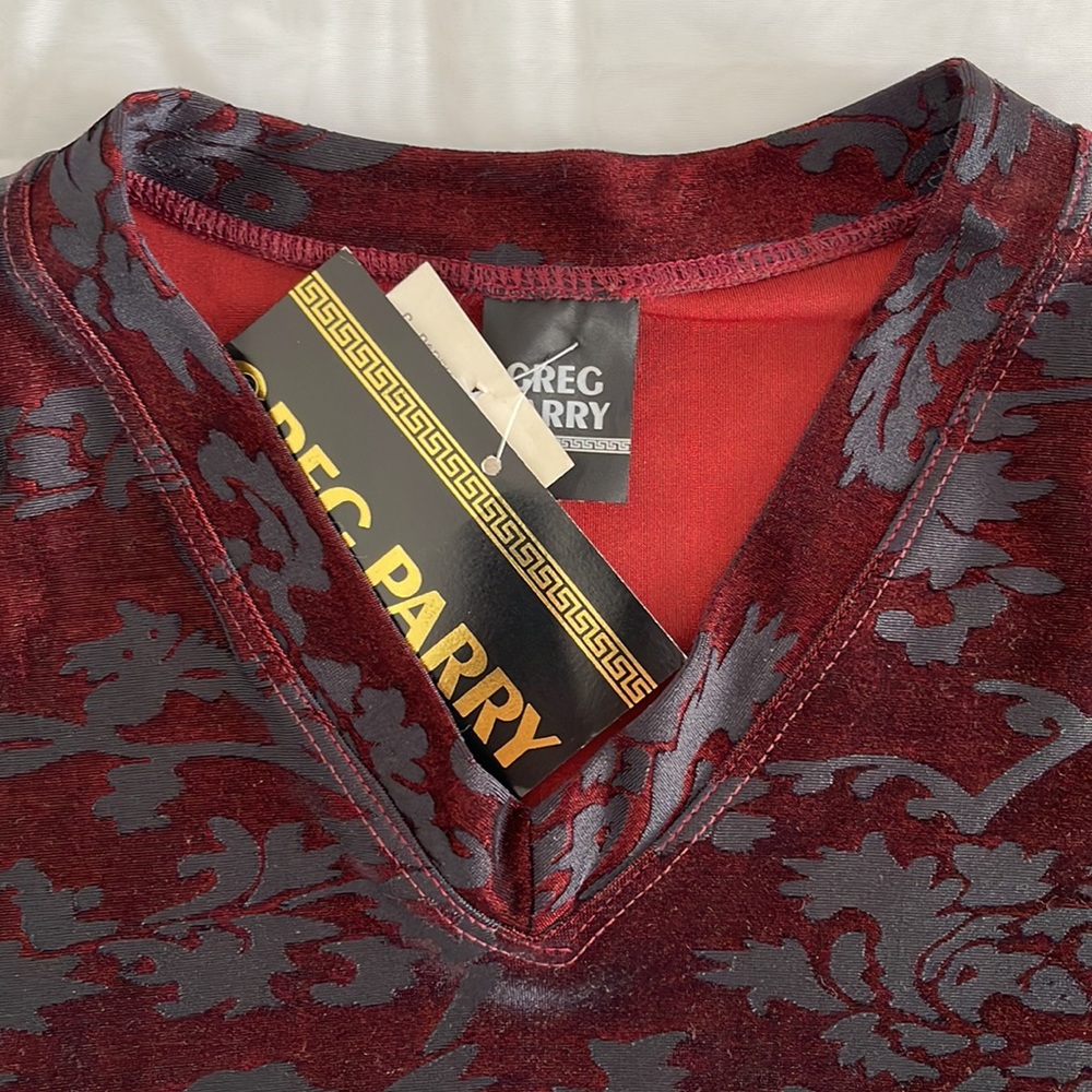 Vintage Greg Parry Mens Damask Fitted V-neck Shirt Sz L - Picture 9 of 13